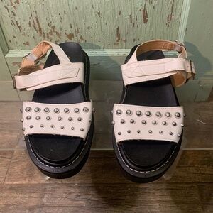Women’s Mudd white studded platform sandals with buckle strap